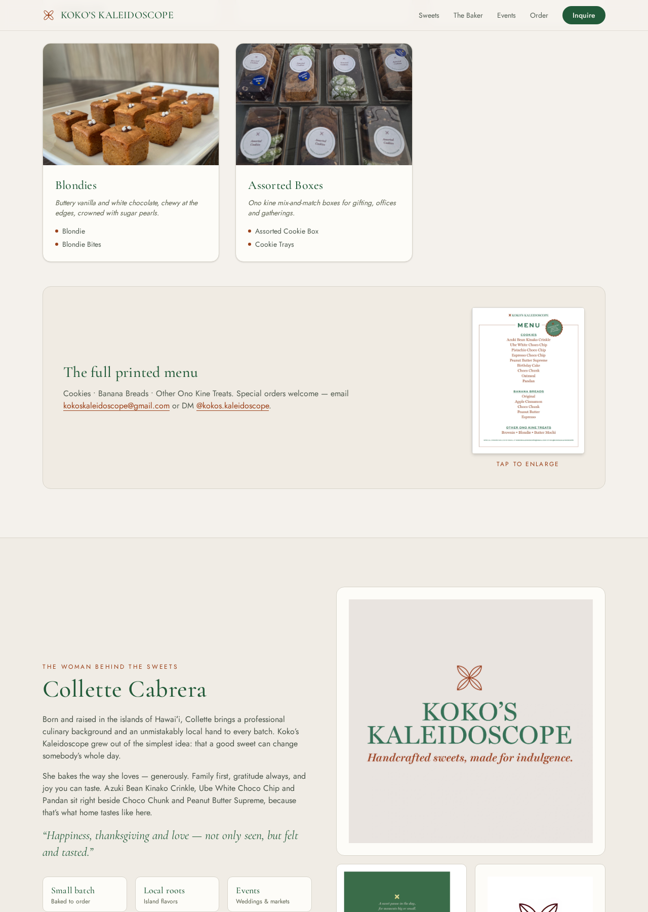 Koko's Kaleidoscope products & story section
