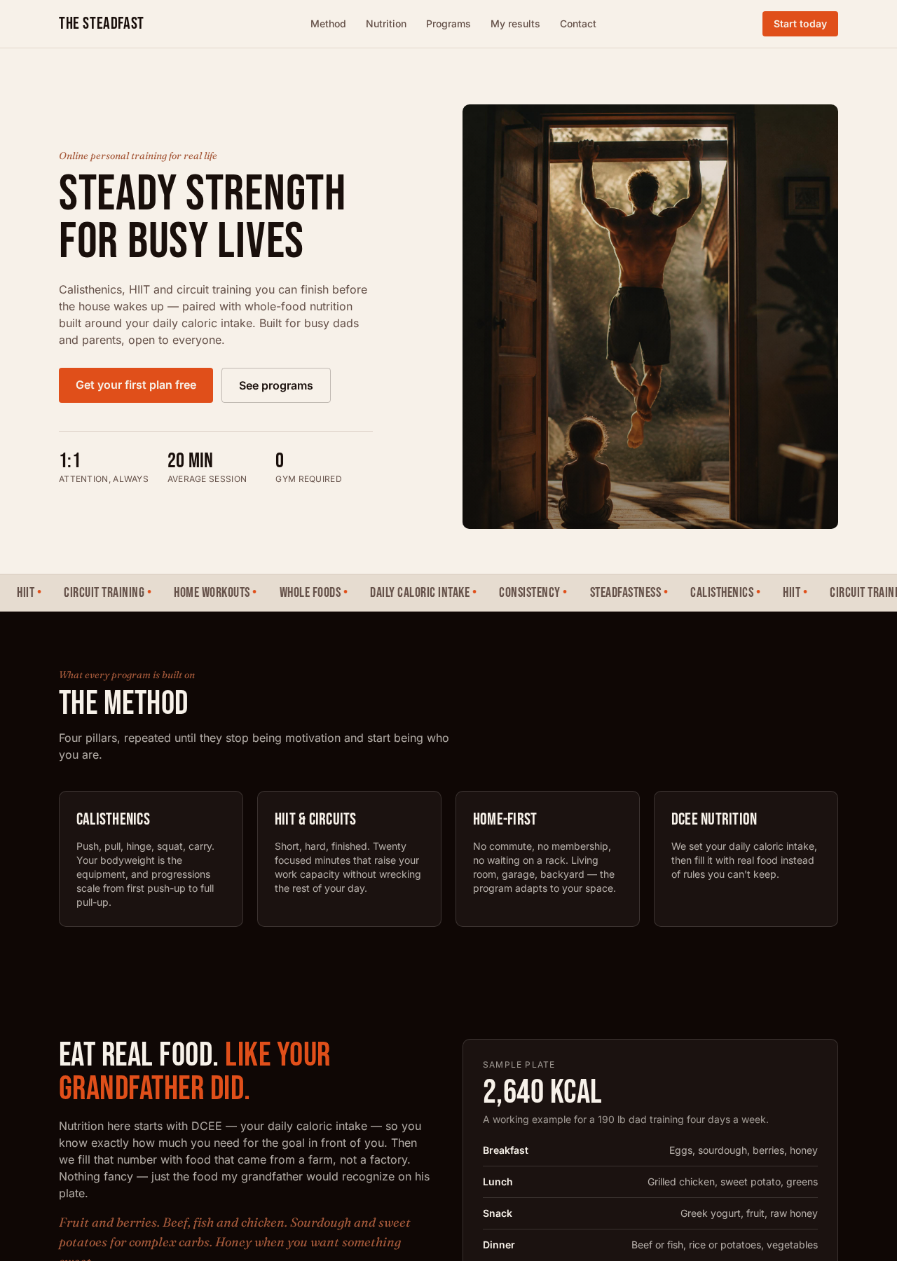 Screenshot of Koa's exemplary online fitness landing page