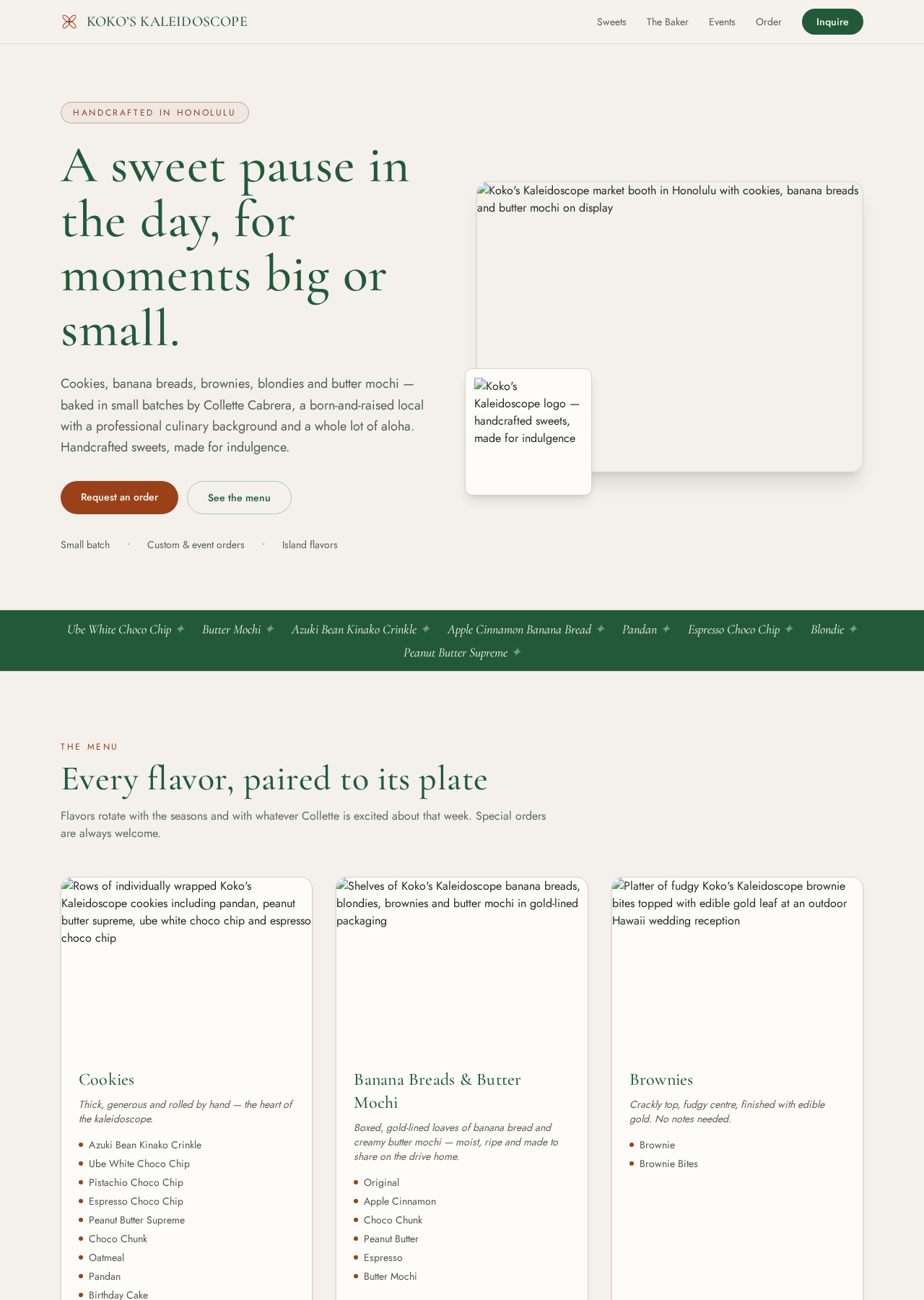 Screenshot of Koa's exemplary local food business landing page