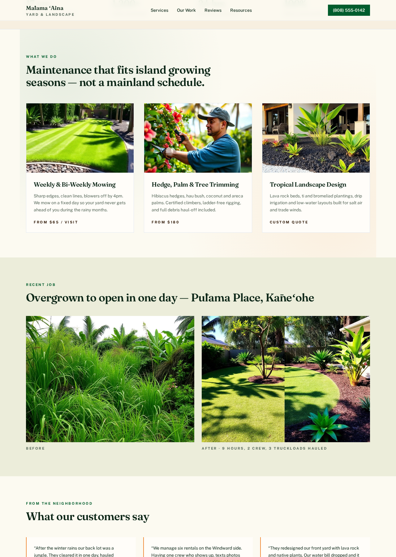 Mālama ʻĀina Yard & Landscape services & work section